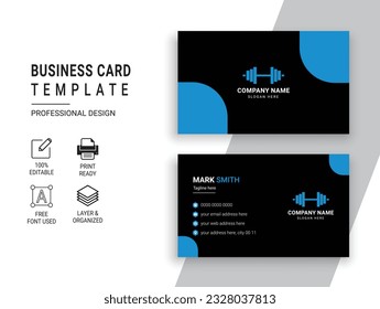 Gym and Fitness Business Card Design. Professional Sports Trainer Business Card Template