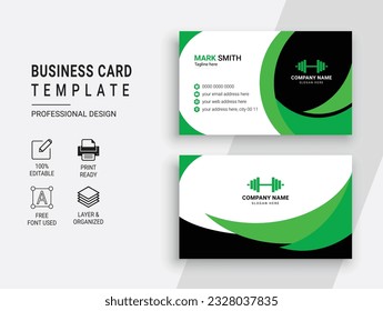 Gym and Fitness Business Card Design. Professional Sports Trainer Business Card Template