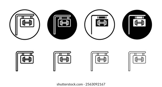 Gym fitness center icon Flat outline fill set collection