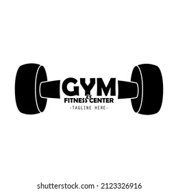 gym and fitness center logo barbell