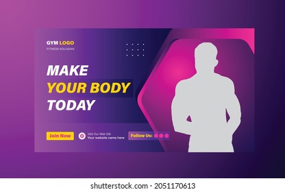 Gym Fitness Club Agency Youtube Thumbnail Or Web Banner Template Design