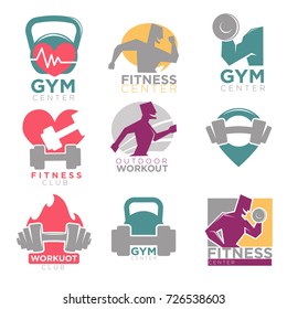 Gym and fitness club sport vector icons set