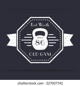 Gym, Fitness club vintage logo, emblem, t-shirt design, print, with grunge, vector illustration