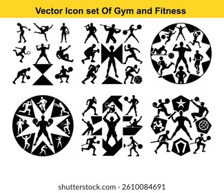 Gym and fitness collection. Group of active people doing fitness and gym activities isolated on white background.