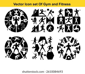 Gym and fitness collection. Group of active people doing fitness and gym activities isolated on white background.