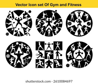 Gym and fitness collection. Group of active people doing fitness and gym activities isolated on white background.