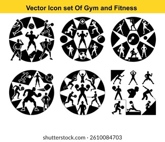 Gym and fitness collection. Group of active people doing fitness and gym activities isolated on white background.