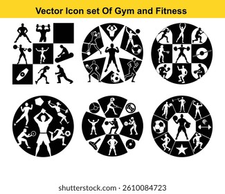 Gym and fitness collection. Group of active people doing fitness and gym activities isolated on white background.