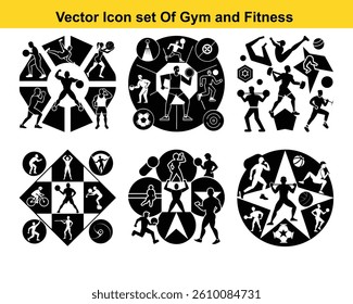 Gym and fitness collection. Group of active people doing fitness and gym activities isolated on white background.