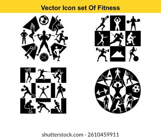 Gym and fitness collection for Wellness. Group of active people doing fitness and gym activities isolated on white background.	