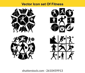 Gym and fitness collection for Wellness. Group of active people doing fitness and gym activities isolated on white background.	
