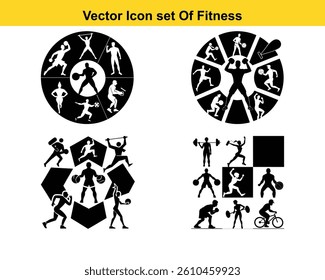 Gym and fitness collection for Wellness. Group of active people doing fitness and gym activities isolated on white background.	
