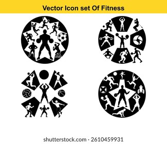 Gym and fitness collection for Wellness. Group of active people doing fitness and gym activities isolated on white background.	