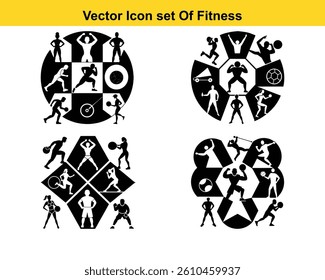 Gym and fitness collection for Wellness. Group of active people doing fitness and gym activities isolated on white background.	