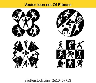 Gym and fitness collection for Wellness. Group of active people doing fitness and gym activities isolated on white background.	