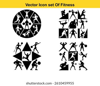 Gym and fitness collection for Wellness. Group of active people doing fitness and gym activities isolated on white background.	
