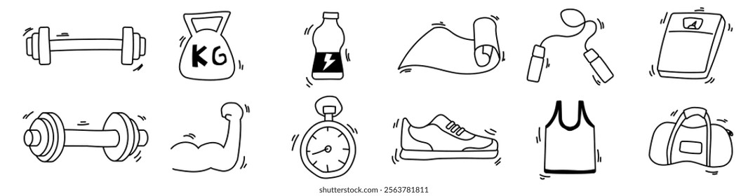 gym fitness doodle icon bundle hand drawing sport workout