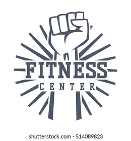 Gym fitness emblem, label, badge logo and design element