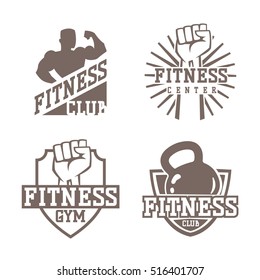 Gym fitness emblem, label, badge logo and design element.