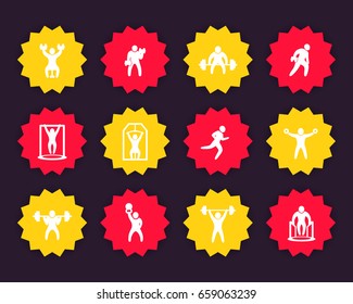 Gym, fitness exercises icons