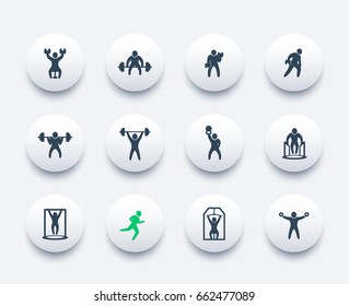 Gym, fitness exercises, workout, training icons set