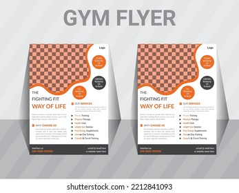 Gym fitness flyer design template, vector sports flyer design layout.