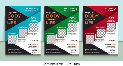 Gym fitness flyer template different color with services