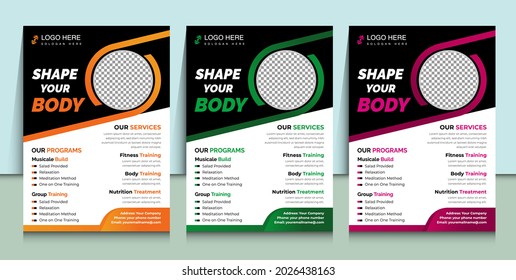 Gym fitness flyer template different color with services