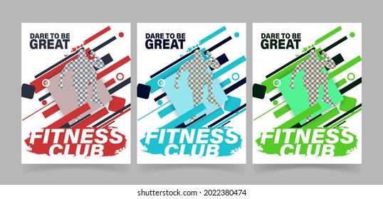 GYM. Fitness Flyer template with grunge shapes. vector. Fitness Center Flyer and Poster. Facebook cover. Social media post template for gym and fitness. Vector layout design template for sport events.