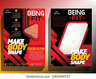 GYM  Fitness Flyer template with grunge shapes. vector Sports event poster layout design template in black and red Cover for Fitness  with gradient angled lines. Vector illustration