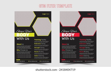 GIMNASIO, plantilla Fitness Flyer con formas gruesas. vecto