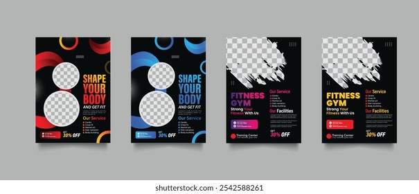 GYM Fitness Flyer template with grunge shapes. vector