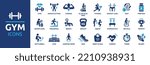 Gym and fitness icon set. Containing healthy lifestyle, weight training, body care and workout or exercise equipment icons. Solid icons vector collection.