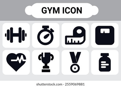 
Gym and fitness icon set.Containing healthy lifestyle, weight training, body care, and workout or exercise equipment icons.Editable stroke. Vector illustration.