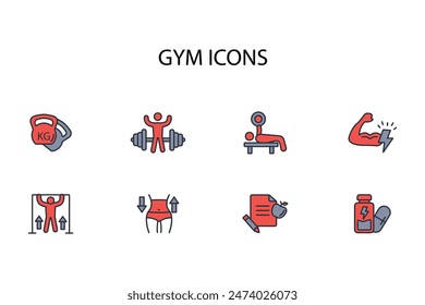 Conjunto de iconos de gimnasio y fitness.Vector.Trazo editable.signo de estilo lineal para el uso de Diseño web,logotipo.Ilustración de símbolo.