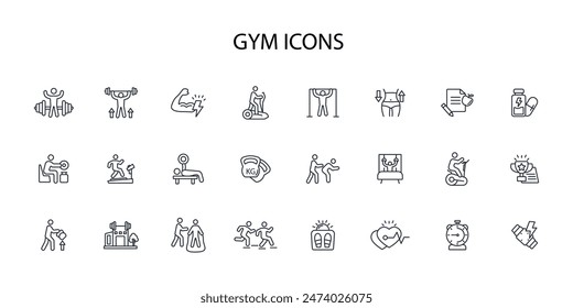 Gym and fitness icon set.vector.Editable stroke.linear style sign for use web design,logo.Symbol illustration.