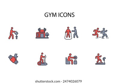 Gym and fitness icon set.vector.Editable stroke.linear style sign for use web design,logo.Symbol illustration.