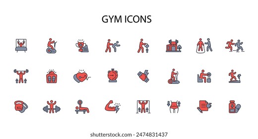 Gym and fitness icon set.vector.Editable stroke.linear style sign for use web design,logo.Symbol illustration.