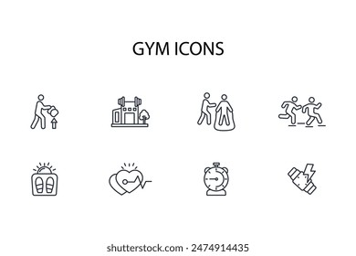 Gym and fitness icon set.vector.Editable stroke.linear style sign for use web design,logo.Symbol illustration.