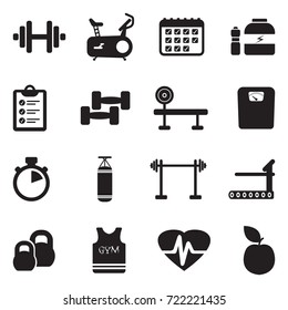 Gym And Fitness Icons. Black Flat Design. Vector Illustration. 