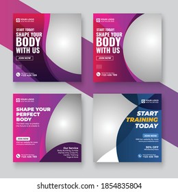 Gym & Fitness Instagram Story And Social Media Post Template Set Collection. Fitness Gym Social Media Post Banner