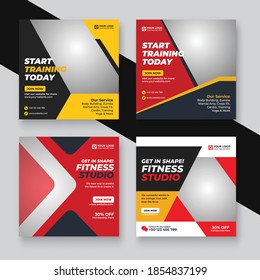 Gym & Fitness Instagram Story And Social Media Post Template Set Collection. Fitness Gym Social Media Post Banner