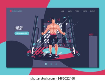 Gym Fitness Landing Page Template. - Vector