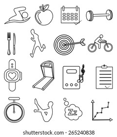Gym fitness line icons set