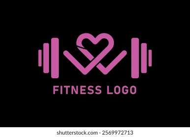 Gym Fitness logo design vector illustration emblem with heart.