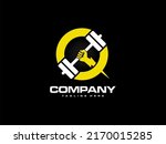 gym and fitness logo inspiration with lighting hand and barbell or iron dumbell elements in bold circle shape. a symbol of strong muscle, athletic, power.