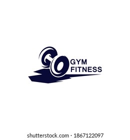 Gym and fitness logo template, dumbbell and barbel style icon