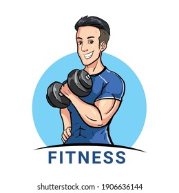 Gym Fitness Men Using Dumbbell Clipart And Logo Vector