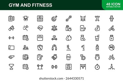 Gym Fitness, Modern Line Icon Set – Professional and Unique Collection Featuring Workout, Exercise, Health, Strength, and Training Symbols