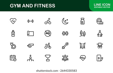 Gym Fitness, Modern Line Icon Set – Professional and Unique Collection Featuring Workout, Exercise, Health, Strength, and Training Symbols